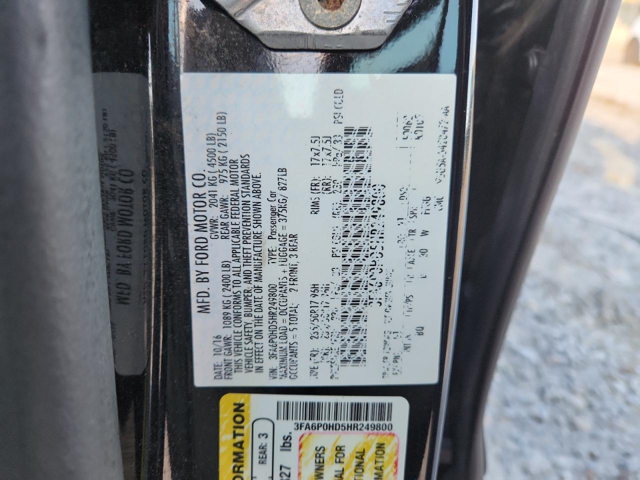 2017 Ford Fusion Se VIN: 3FA6P0HD5HR249800 Lot: 91907955