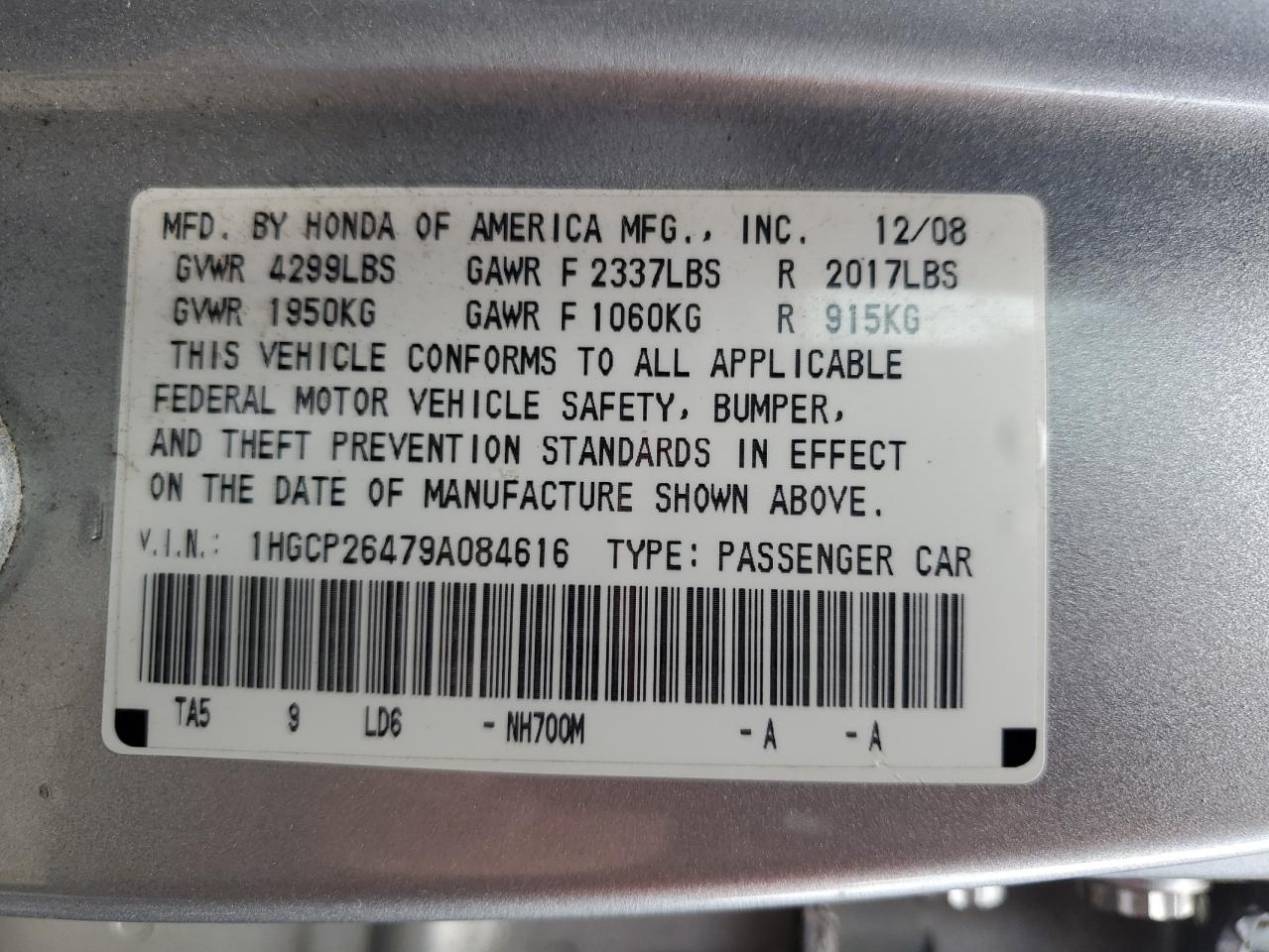 2009 Honda Accord Lxp VIN: 1HGCP26479A084616 Lot: 92389455