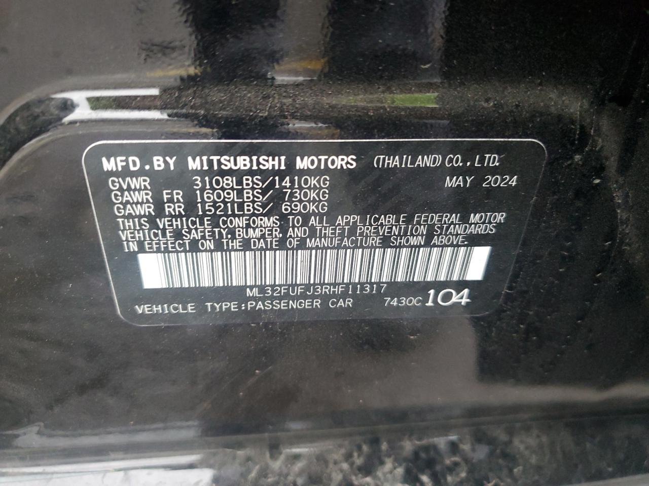 2024 Mitsubishi Mirage G4 Es VIN: ML32FUFJ3RHF11317 Lot: 91980865