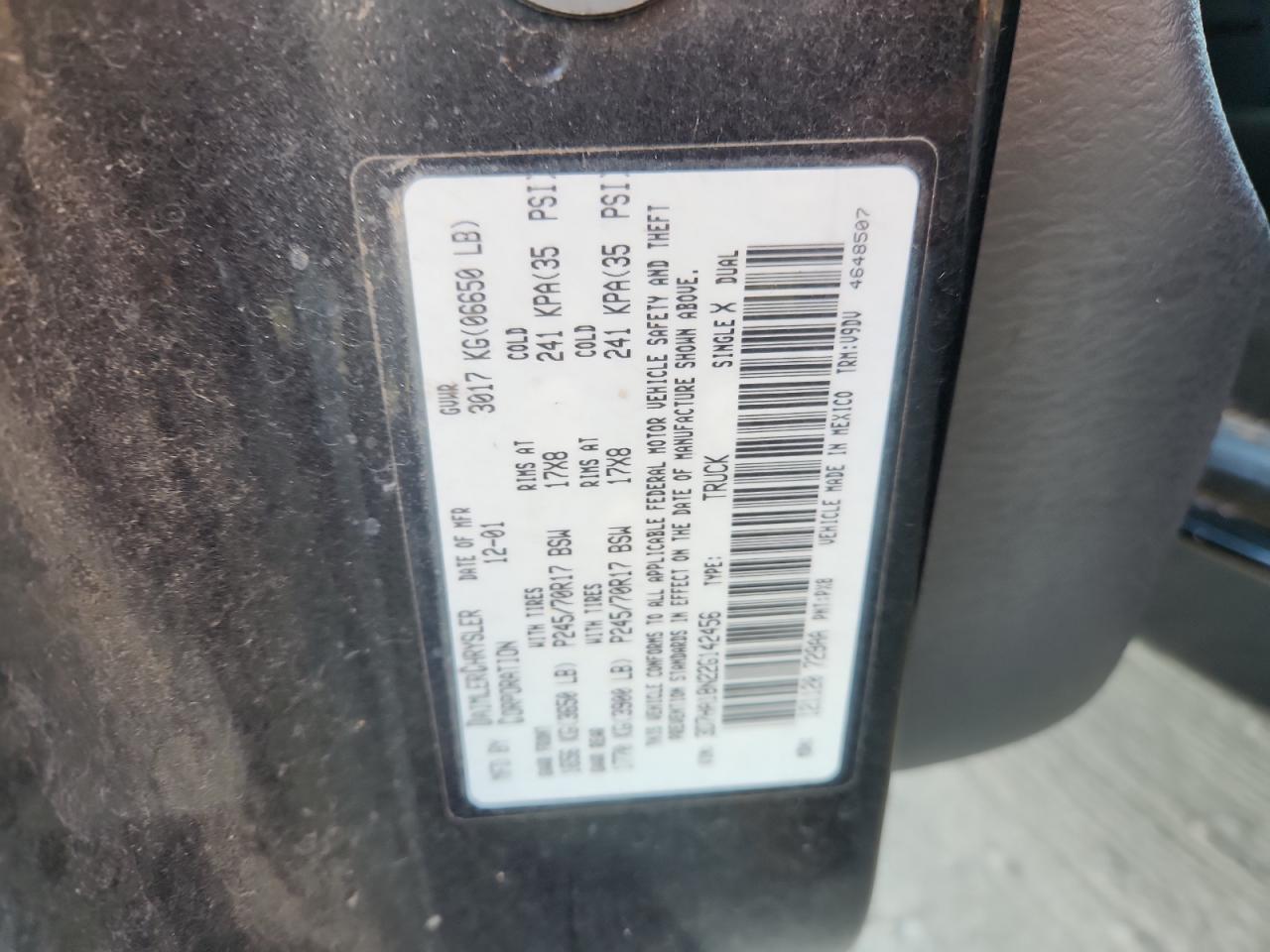 2002 Dodge Ram 1500 VIN: 3D7HA18N22G142456 Lot: 93016745