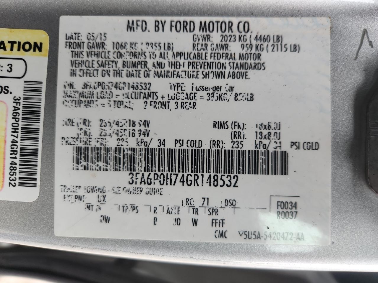 2016 Ford Fusion Se VIN: 3FA6P0H74GR148532 Lot: 93289945