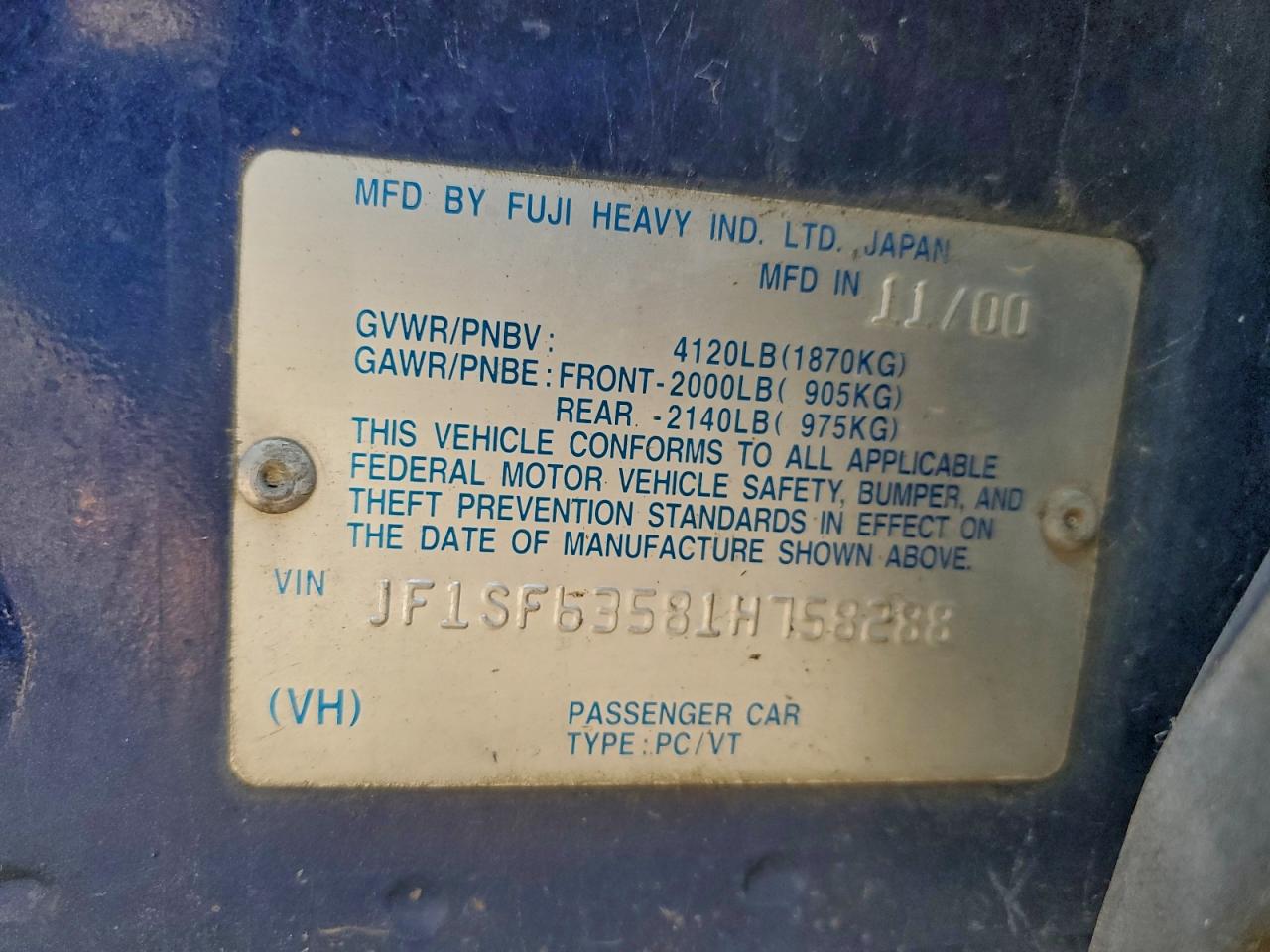 2001 Subaru Forester L VIN: JF1SF63581H758288 Lot: 94177345