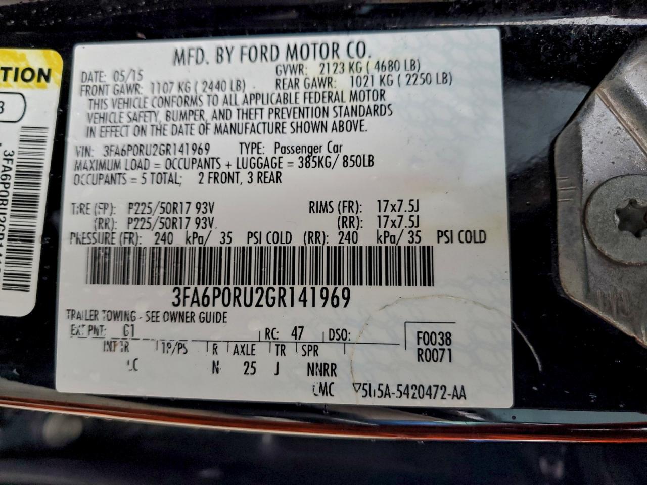 2016 Ford Fusion Titanium Hev VIN: 3FA6P0RU2GR141969 Lot: 93030915