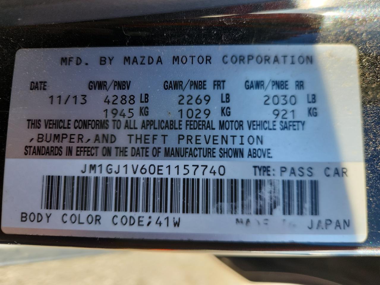 2014 Mazda 6 Touring VIN: JM1GJ1V60E1157740 Lot: 92574285