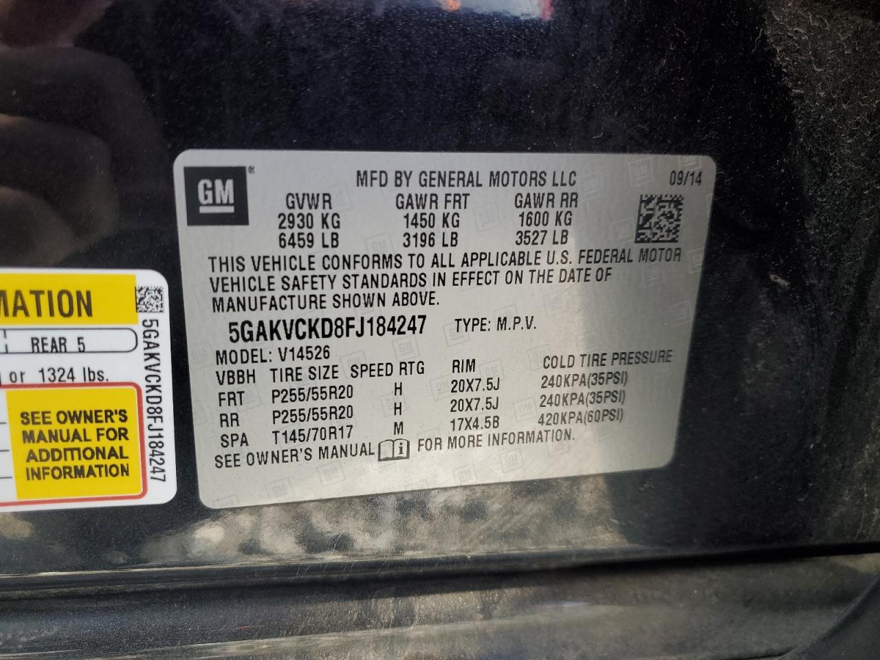 2015 Buick Enclave VIN: 5GAKVCKD8FJ184247 Lot: 92838975