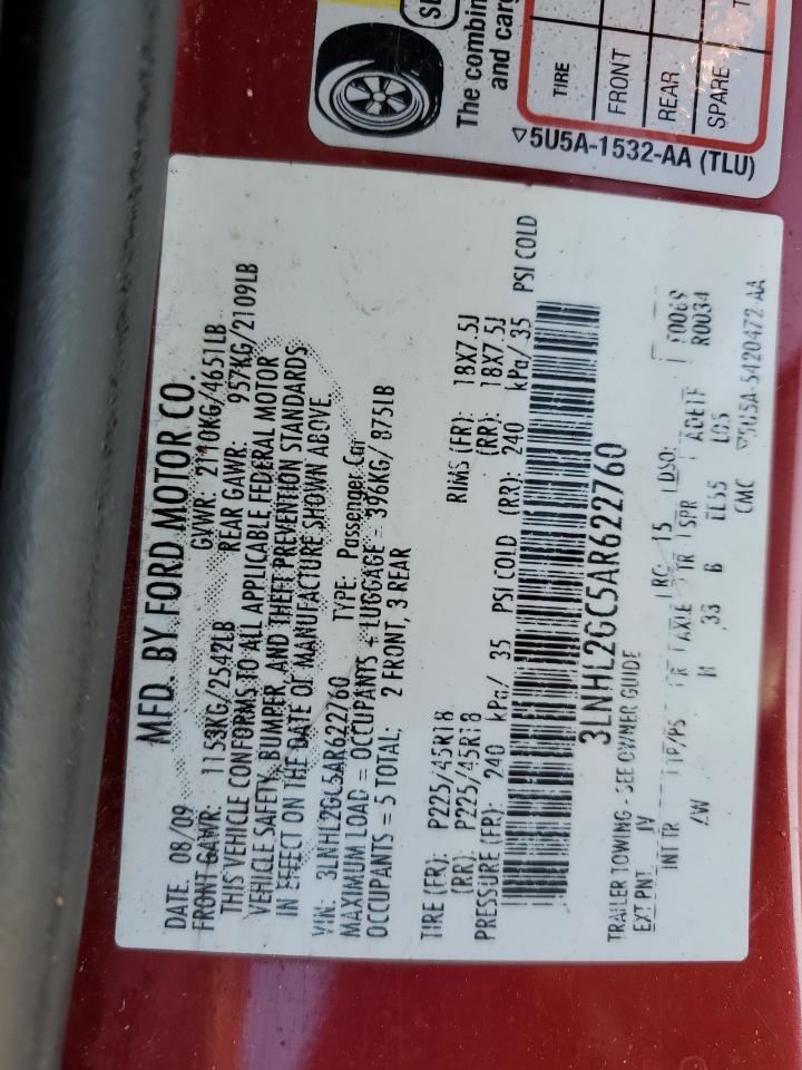 2010 Lincoln Mkz VIN: 3LNHL2GC5AR622760 Lot: 92419885