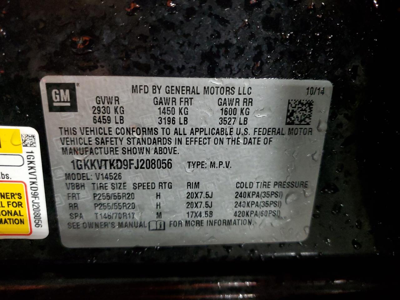 2015 GMC Acadia Denali VIN: 1GKKVTKD9FJ208056 Lot: 92513755