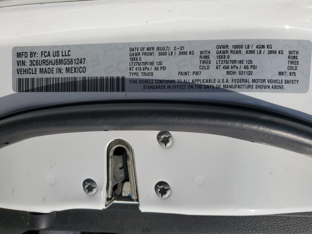 2021 Ram 2500 Tradesman VIN: 3C6UR5HJ6MG561247 Lot: 90834525