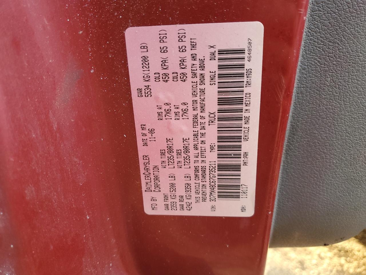 2007 Dodge Ram 3500 St VIN: 3D7MX48C67G735211 Lot: 92278945