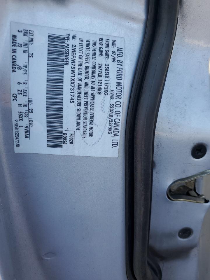 1999 Mercury Grand Marquis Ls VIN: 2MEFM75W1XX731745 Lot: 91898855