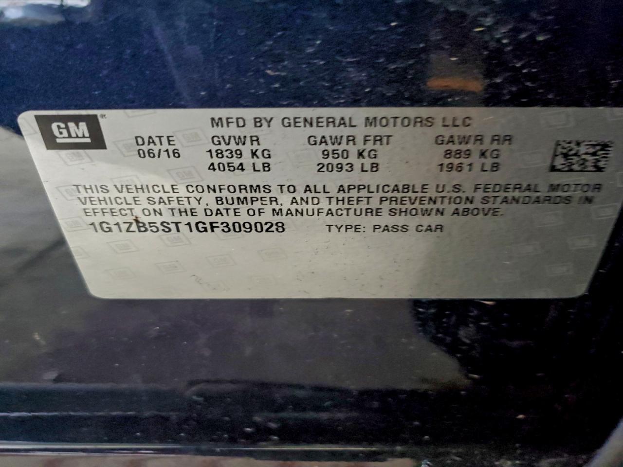2016 Chevrolet Malibu Ls VIN: 1G1ZB5ST1GF309028 Lot: 94175435