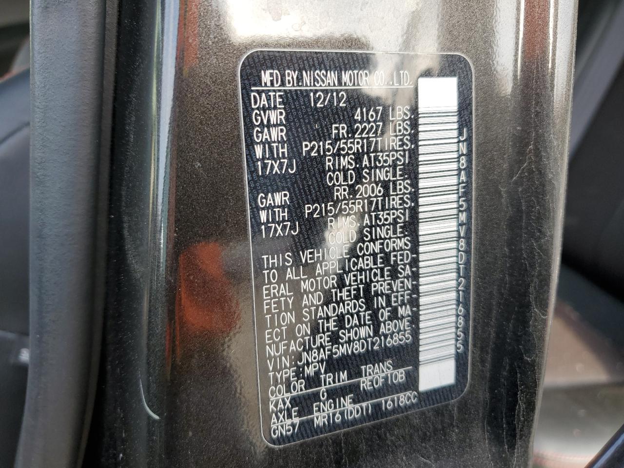 2013 Nissan Juke S VIN: JN8AF5MV8DT216855 Lot: 92645875