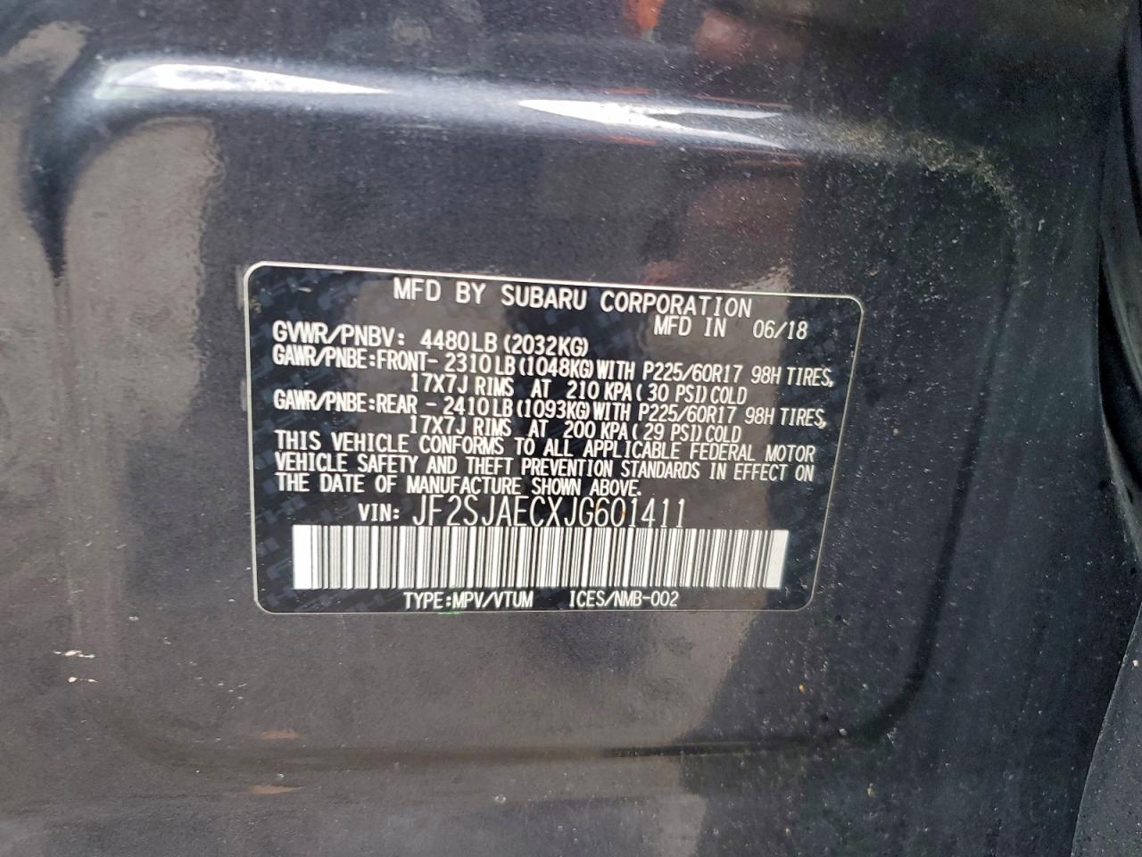 2018 Subaru Forester 2.5I Premium VIN: JF2SJAECXJG601411 Lot: 93674165