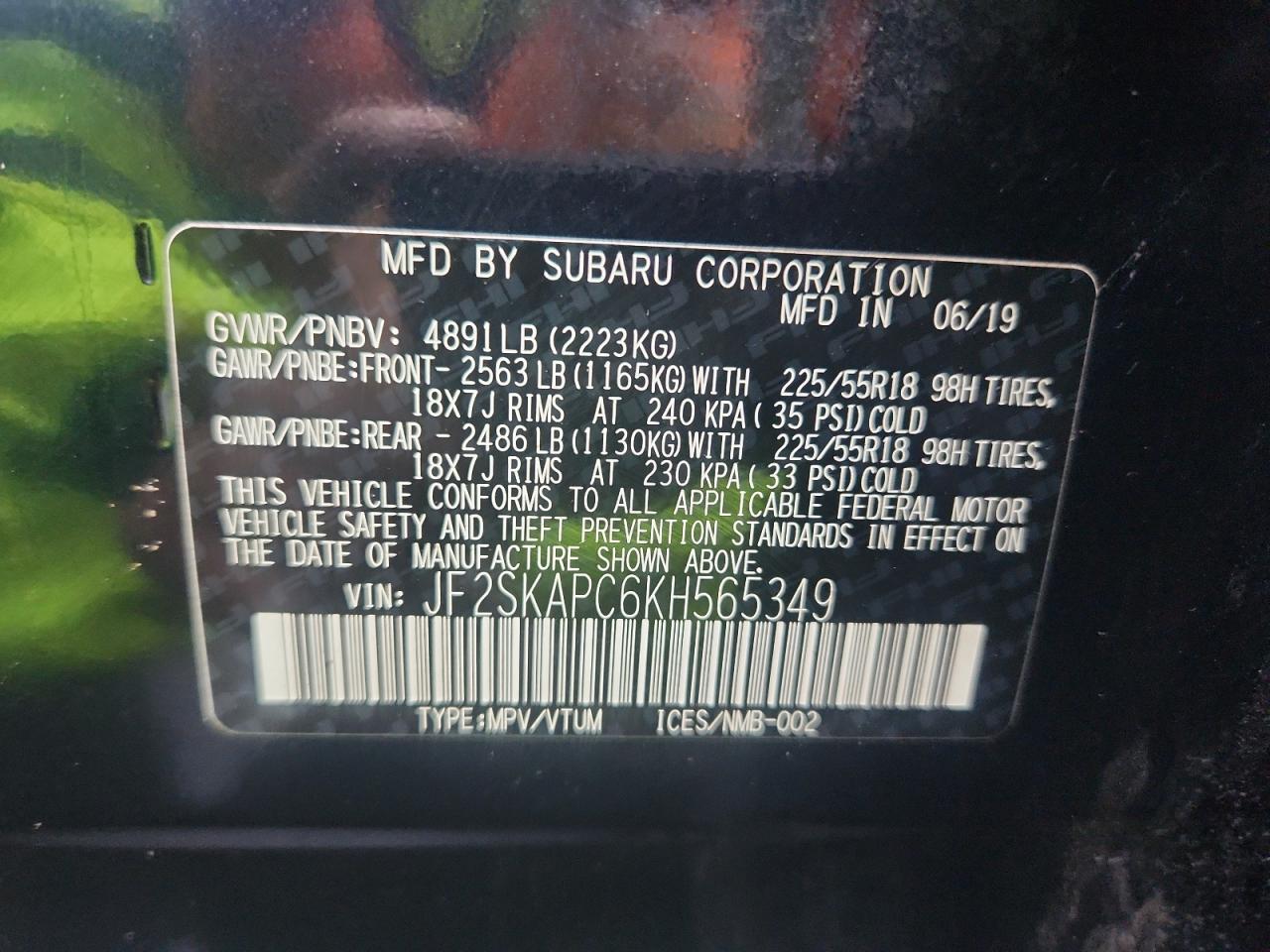 2019 Subaru Forester Sport VIN: JF2SKAPC6KH565349 Lot: 92945465