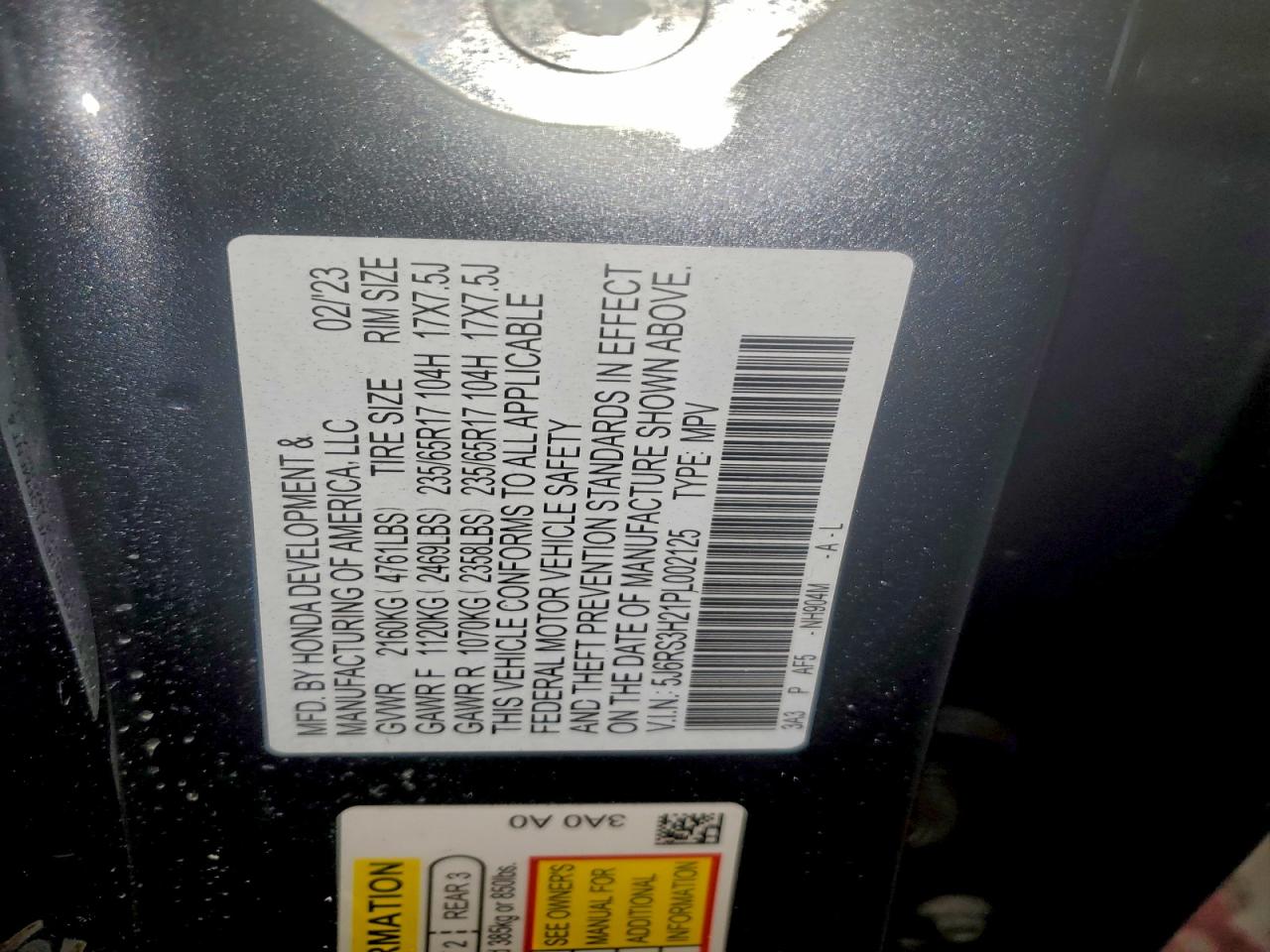 2023 Honda Cr-V Lx VIN: 5J6RS3H21PL002125 Lot: 82071585