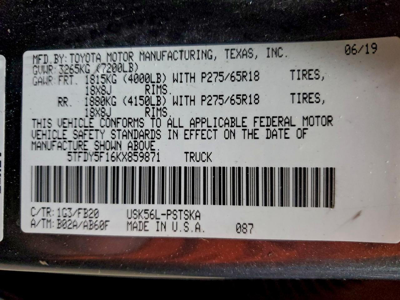 2019 Toyota Tundra Crewmax Sr5 VIN: 5TFDY5F16KX859871 Lot: 93839405