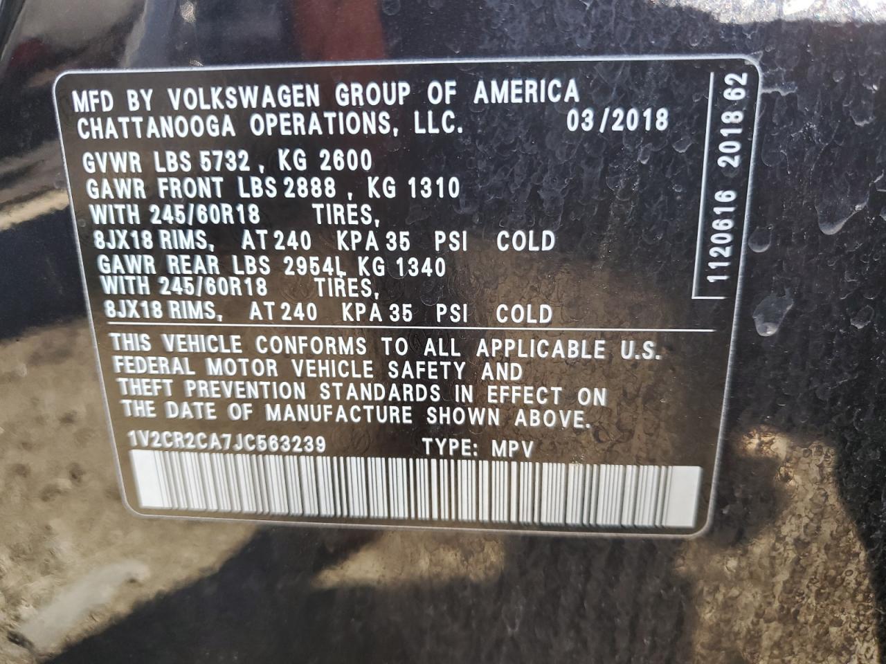 2018 Volkswagen Atlas Se VIN: 1V2CR2CA7JC563239 Lot: 93687045