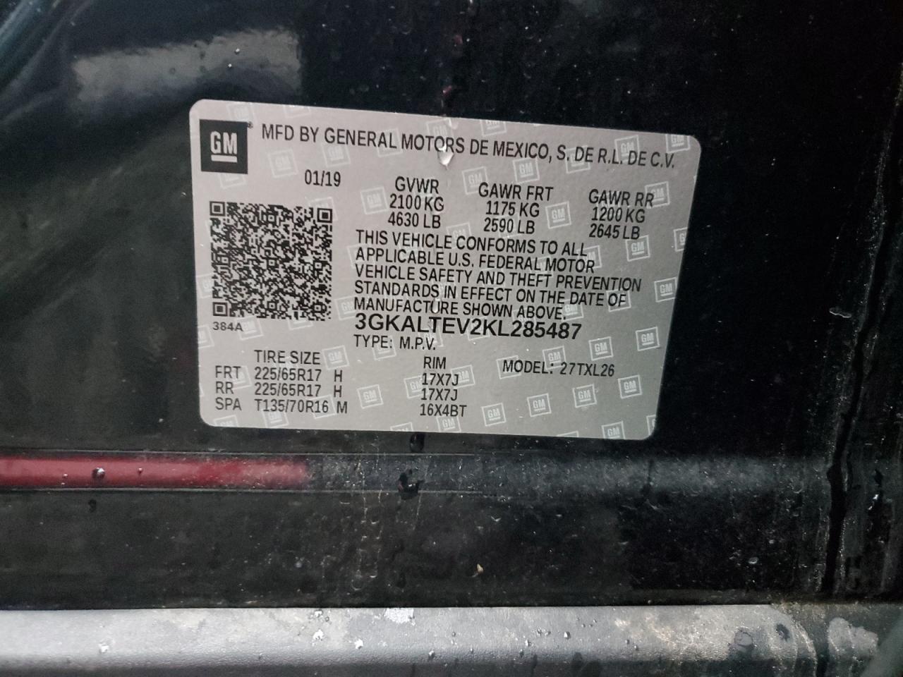 2019 GMC Terrain Sle VIN: 3GKALTEV2KL285487 Lot: 90097865