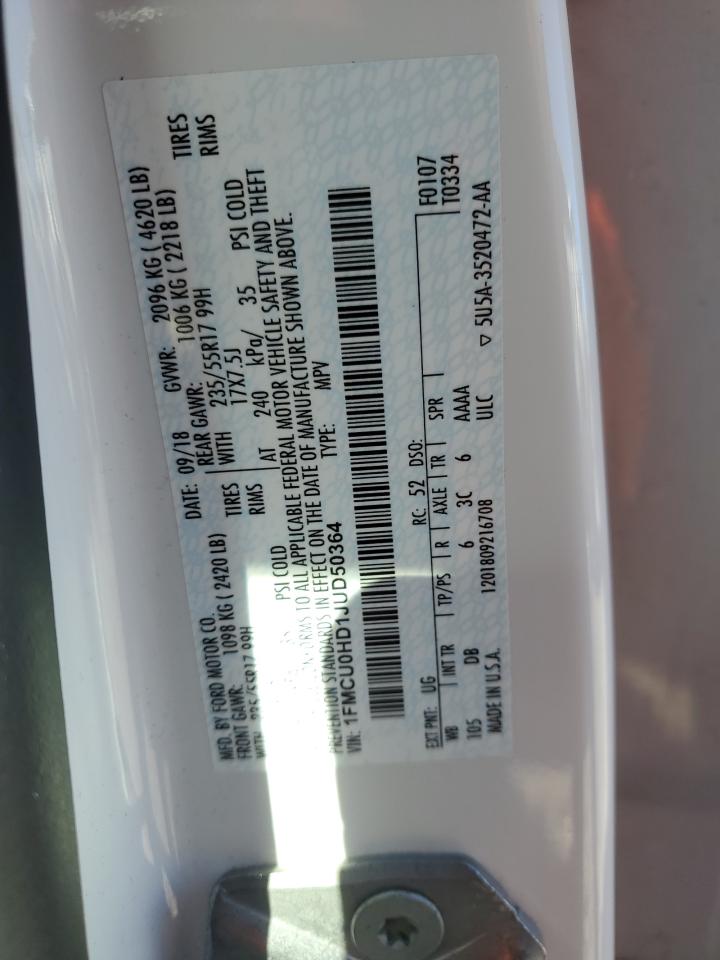 2018 Ford Escape Sel VIN: 1FMCU0HD1JUD50364 Lot: 90493885