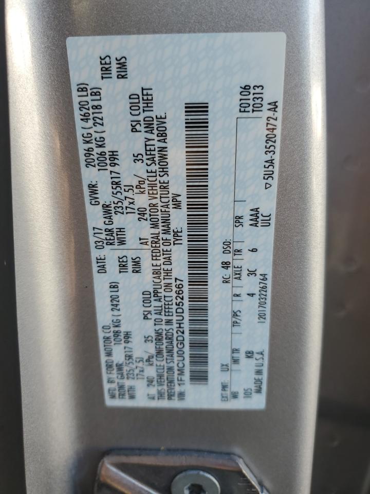 2017 Ford Escape Se VIN: 1FMCU0GD2HUD52667 Lot: 92663805