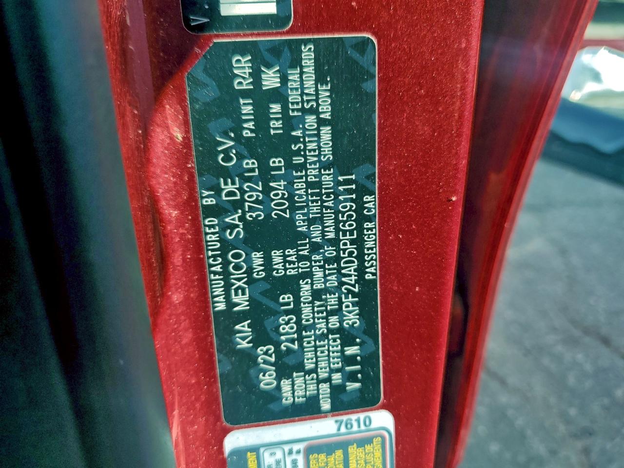 2023 Kia Forte Lx VIN: 3KPF24AD5PE659111 Lot: 93122325