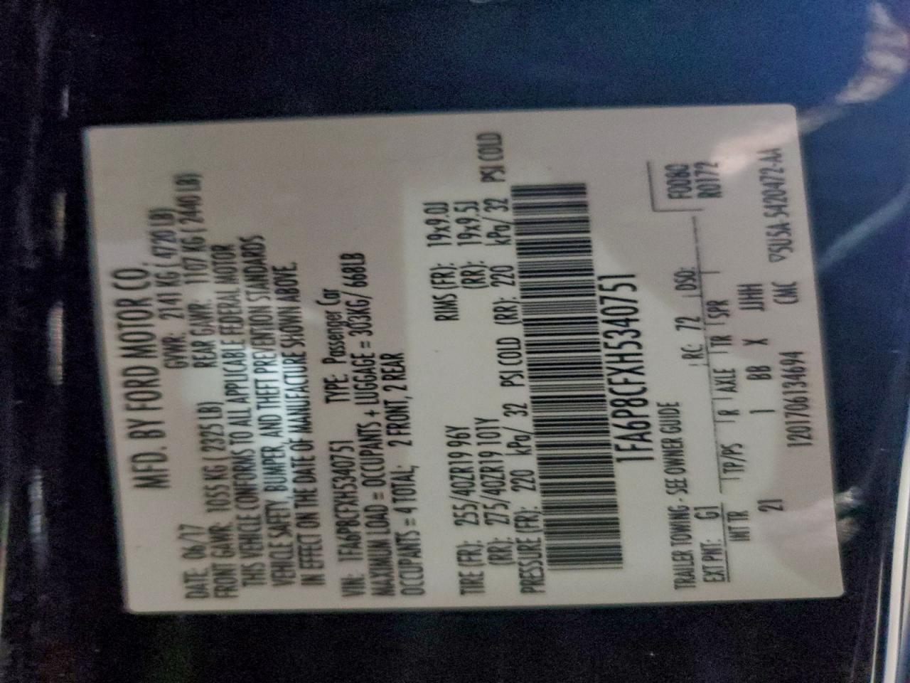 2017 Ford Mustang Gt VIN: 1FA6P8CFXH5340751 Lot: 94499375