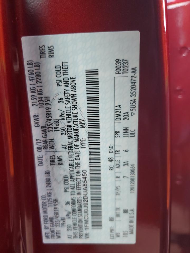 2013 Ford Escape Titanium VIN: 1FMCU0J92DUA85450 Lot: 91282995