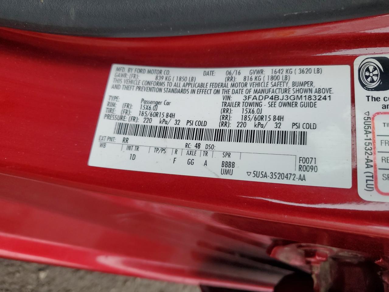 2016 Ford Fiesta Se VIN: 3FADP4BJ3GM183241 Lot: 93599485