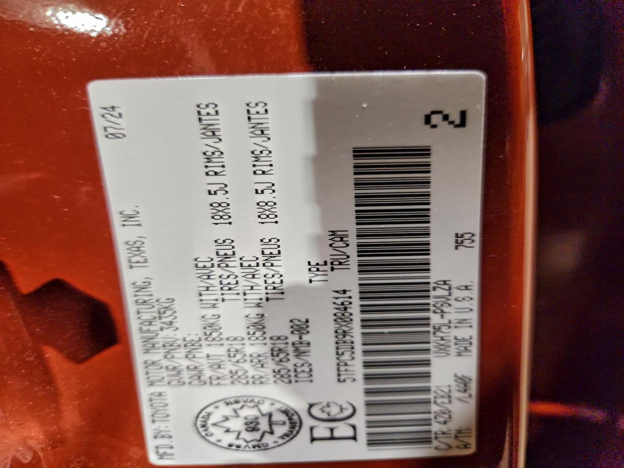 2024 Toyota Tundra Crewmax Limited VIN: 5TFPC5DB9RX084614 Lot: 93824665