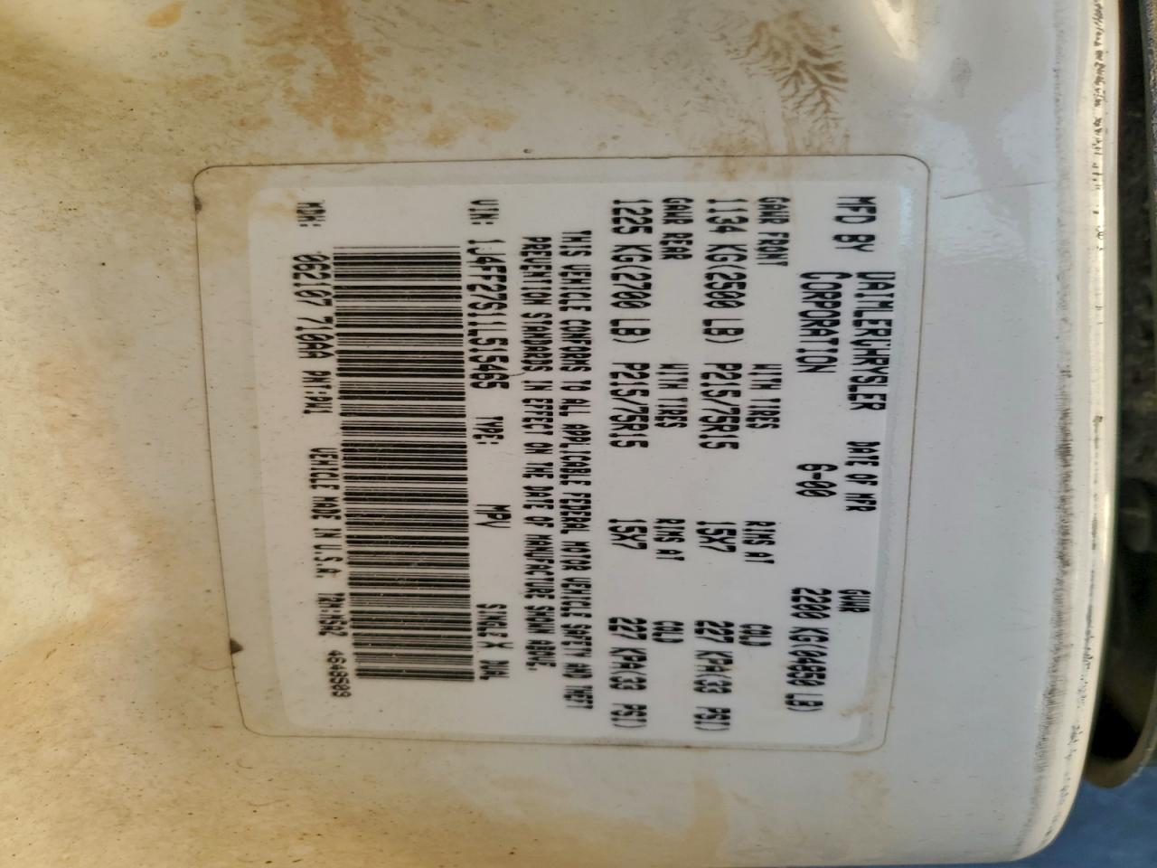 2001 Jeep Cherokee Se VIN: 1J4FF27S11L515465 Lot: 94529475