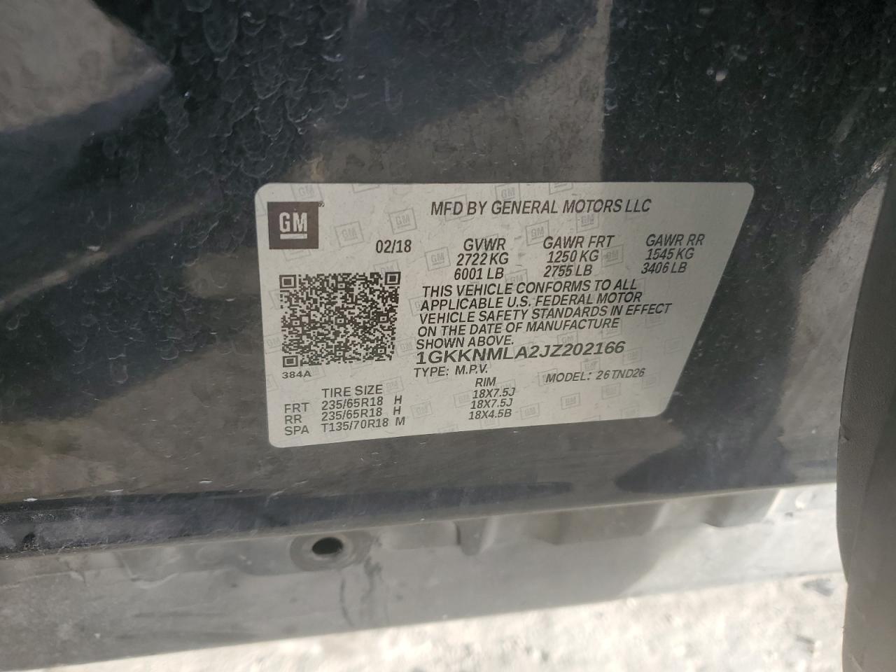 2018 GMC Acadia Slt-1 VIN: 1GKKNMLA2JZ202166 Lot: 92655405