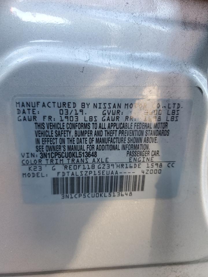 2019 Nissan Kicks S VIN: 3N1CP5CU0KL513648 Lot: 92455995