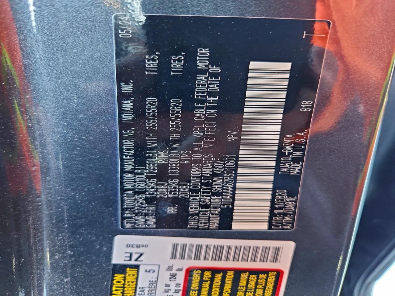 2024 Lexus Tx 350 Base VIN: 5TDAAAA62RS010601 Lot: 92689185