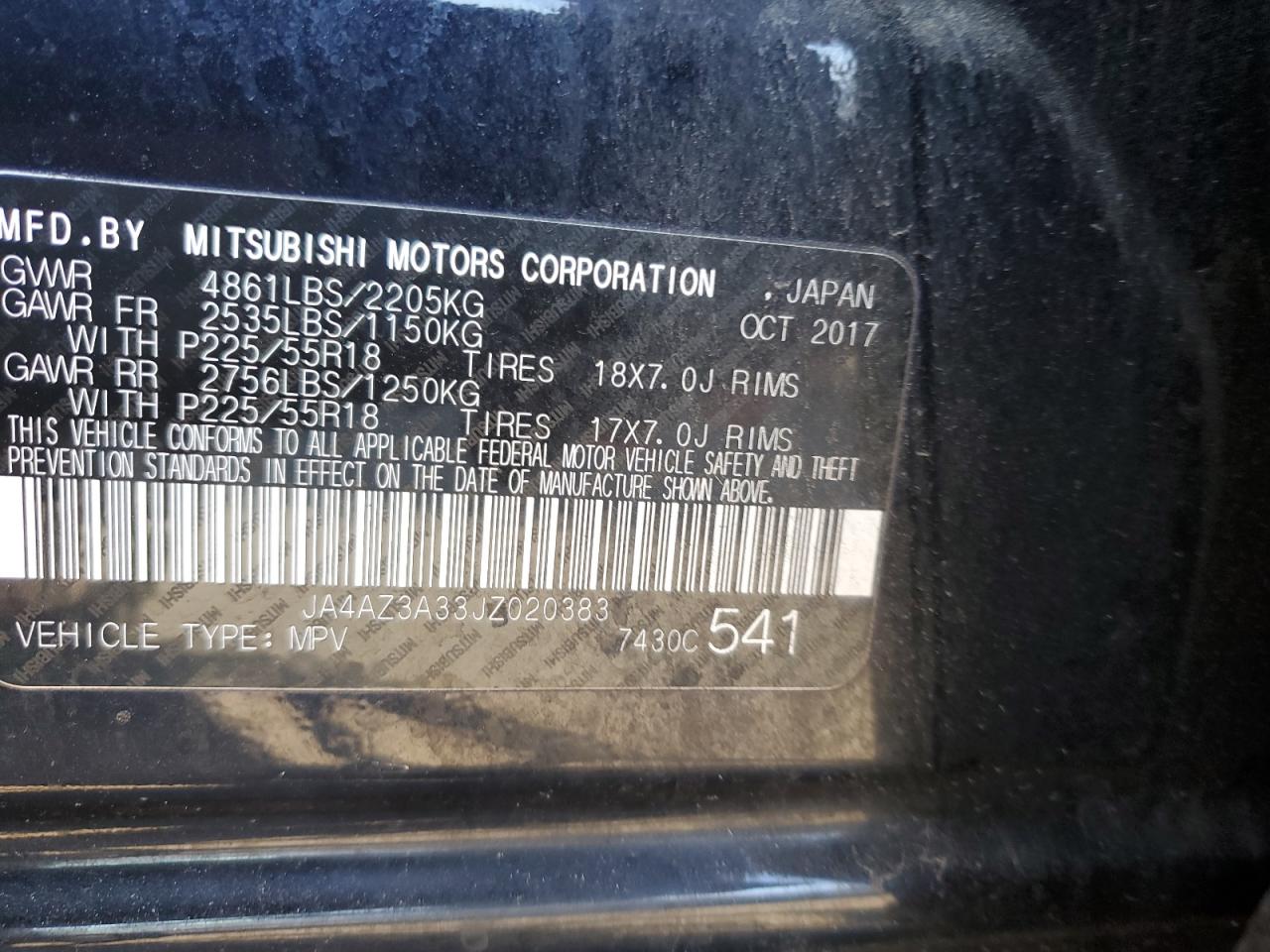 2018 Mitsubishi Outlander Se VIN: JA4AZ3A33JZ020383 Lot: 92745145