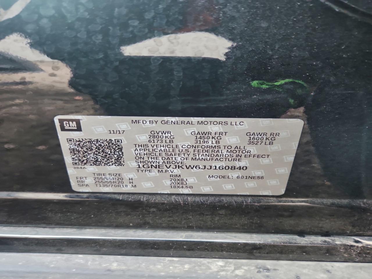 2018 Chevrolet Traverse Premier VIN: 1GNEVJKW6JJ160840 Lot: 93615415