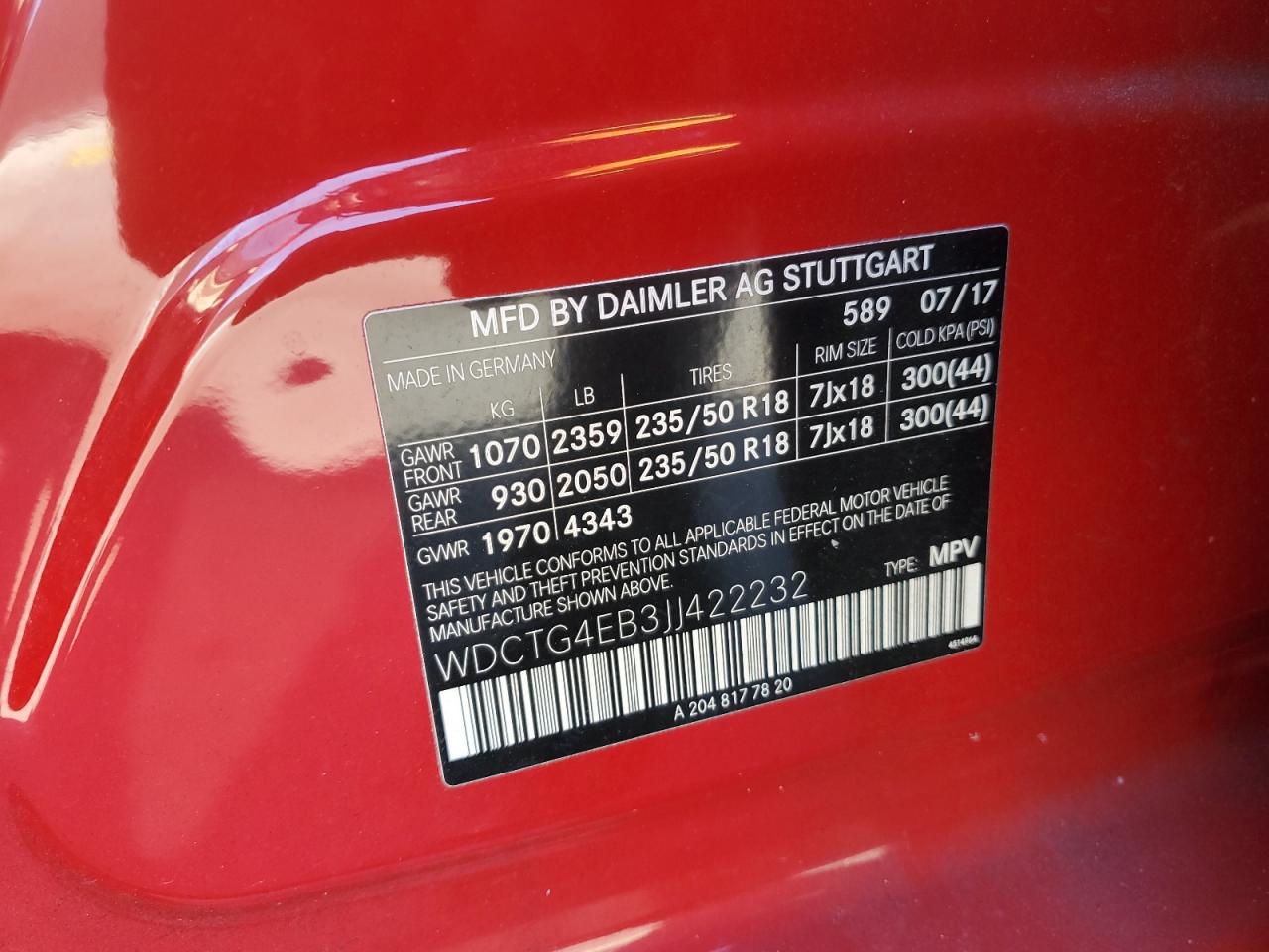 2018 Mercedes-Benz Gla 250 VIN: WDCTG4EB3JJ422232 Lot: 91633245