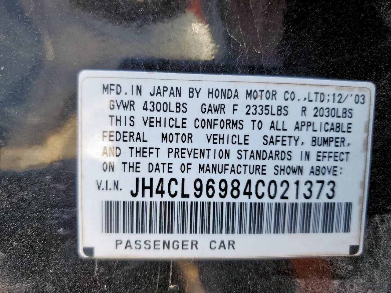 2004 Acura Tsx VIN: JH4CL96984C021373 Lot: 91895905