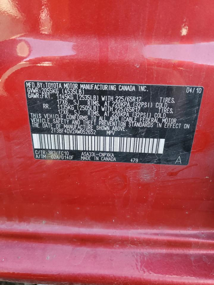 2010 Toyota Rav4 VIN: 2T3BF4DV2AW052652 Lot: 93730565