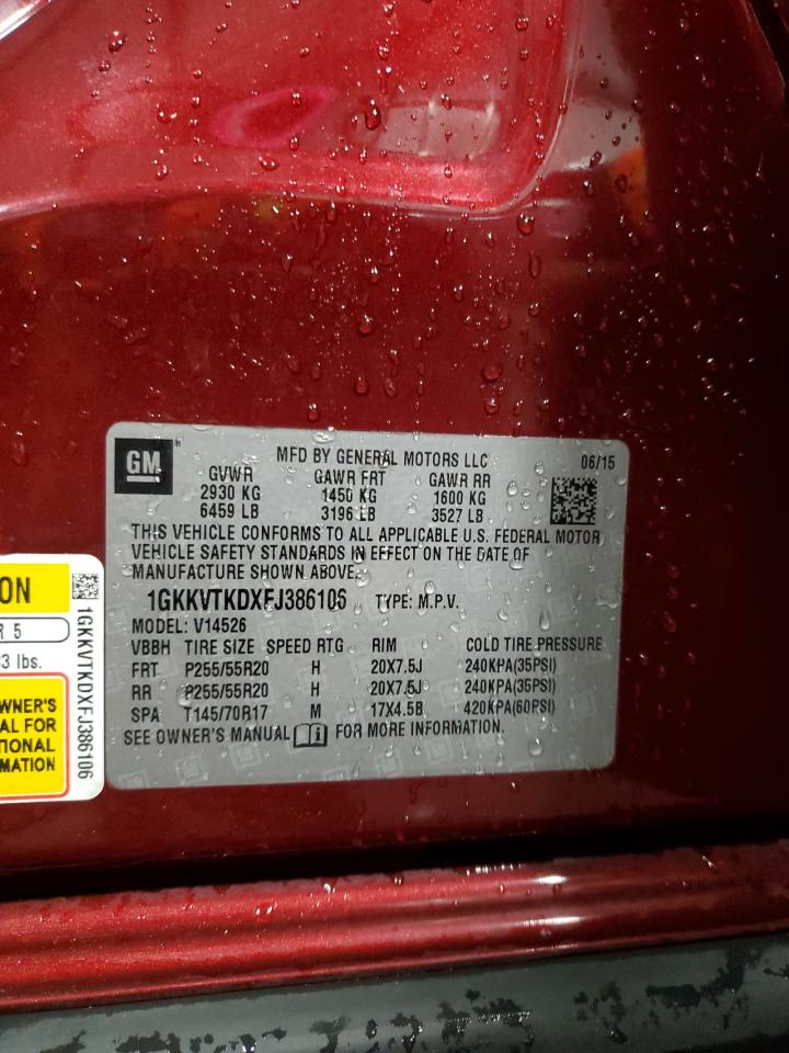 2015 GMC Acadia Denali VIN: 1GKKVTKDXFJ386106 Lot: 93100715