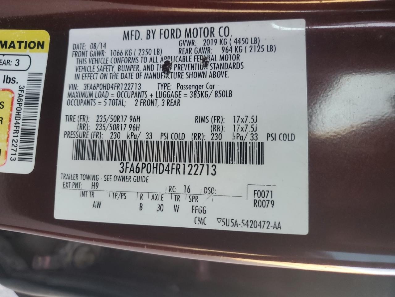 2010 Ford Fusion Se VIN: 3FA6P0HD4FR122713 Lot: 93300175