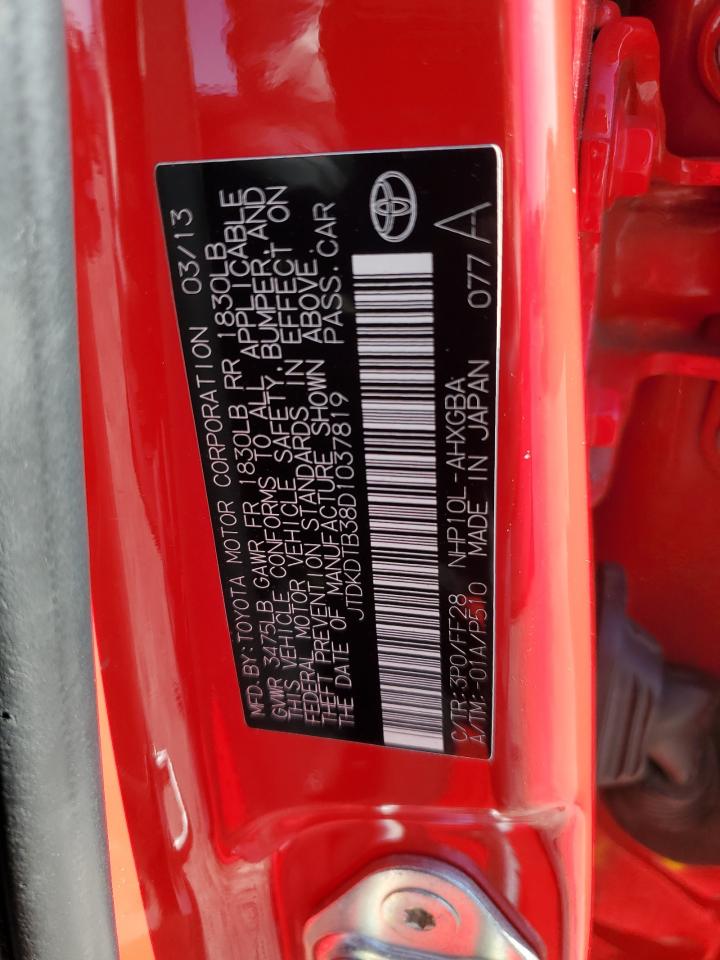 2013 Toyota Prius C VIN: JTDKDTB38D1037819 Lot: 92139425