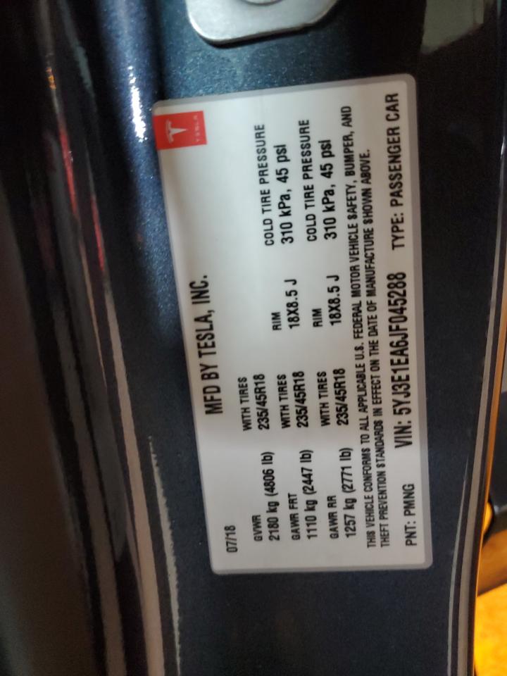 2018 Tesla Model 3 VIN: 5YJ3E1EA6JF045288 Lot: 91872415