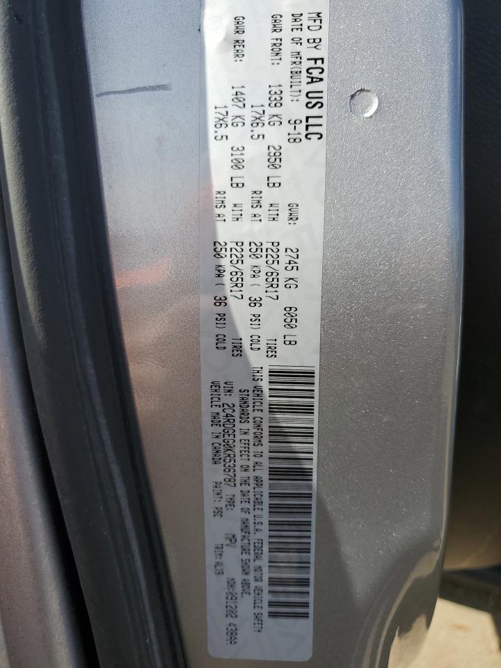 2019 Dodge Grand Caravan Gt VIN: 2C4RDGEG0KR536787 Lot: 91083975