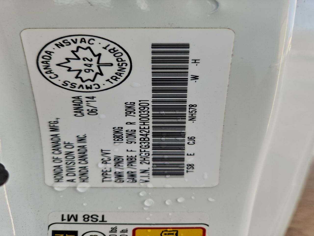 2014 Honda Civic Lx VIN: 2HGFG3B42EH003901 Lot: 93927755