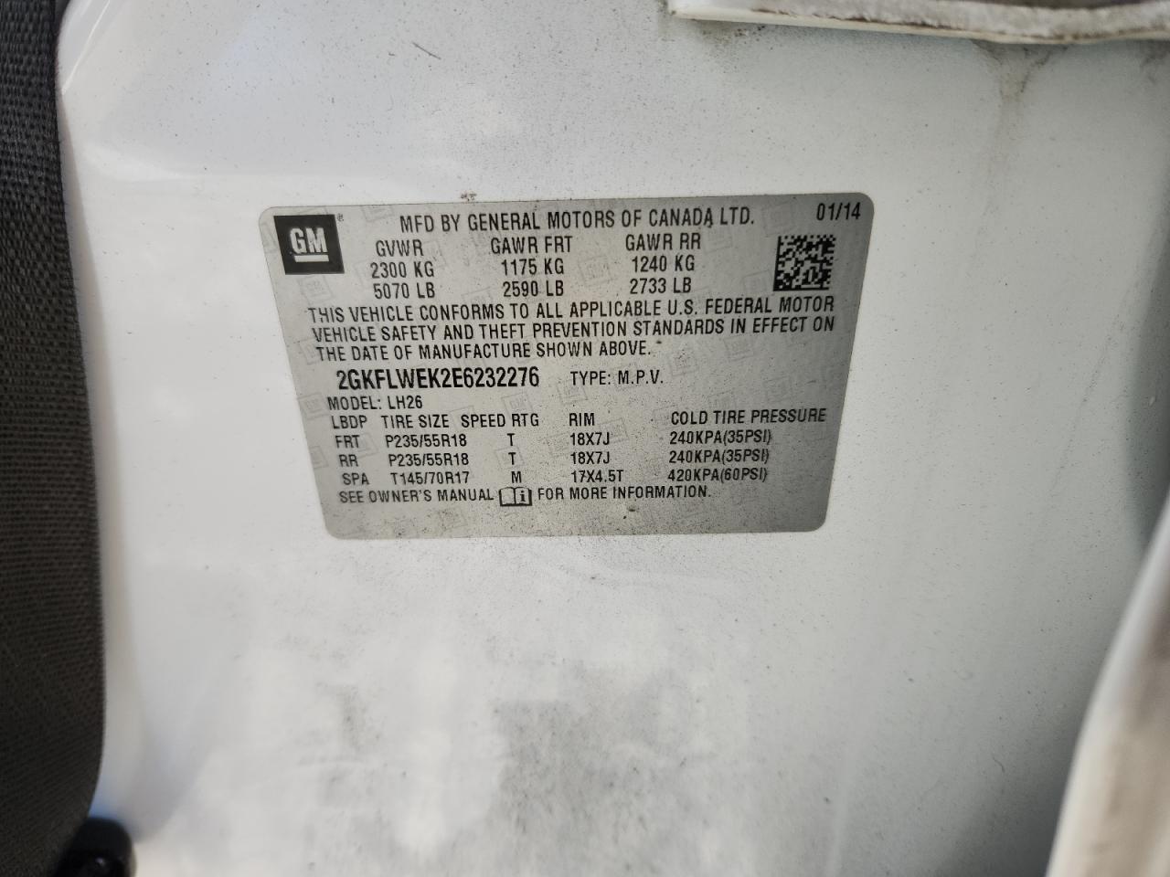 2014 GMC Terrain Sle VIN: 2GKFLWEK2E6232276 Lot: 90855265