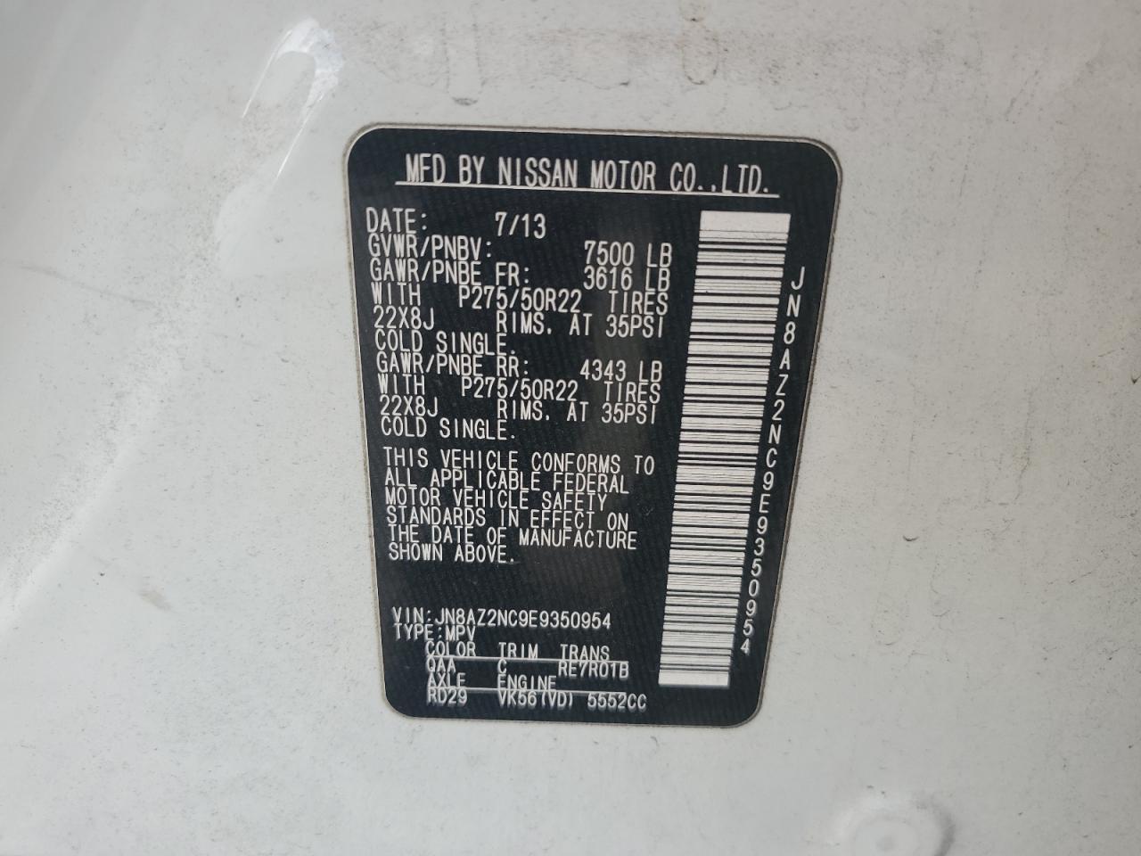 2014 Infiniti Qx80 VIN: JN8AZ2NC9E9350954 Lot: 91516175