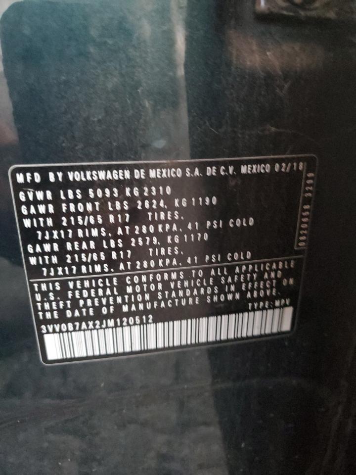 2018 Volkswagen Tiguan S VIN: 3VV0B7AX2JM120512 Lot: 91286885