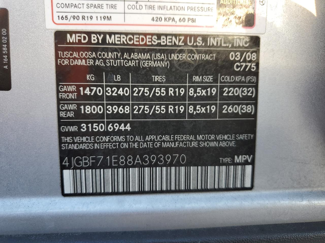 2008 Mercedes-Benz Gl 450 4Matic VIN: 4JGBF71E88A393970 Lot: 92690475