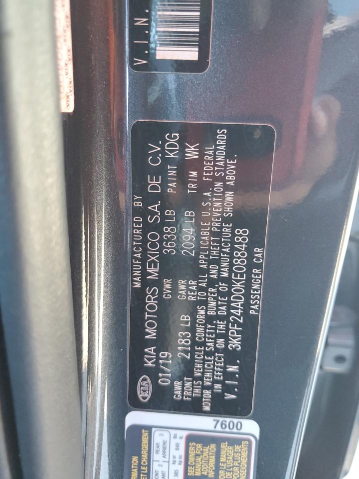 2019 Kia Forte Fe VIN: 3KPF24AD0KE088488 Lot: 92706255