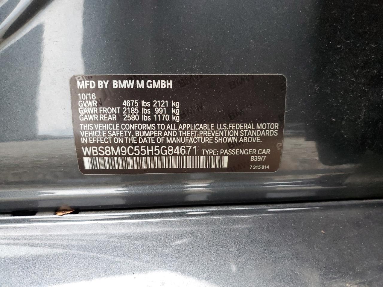 2017 BMW M3 VIN: WBS8M9C55H5G84671 Lot: 93246155